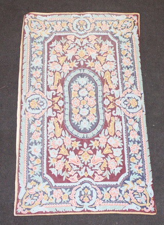 A brown and turquoise floral patterned Kashmir stitchwork panel 151cm x 88cm  