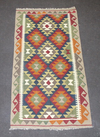 A tan, brown and black ground Maimana Kilim rug 190cm x 98cm 