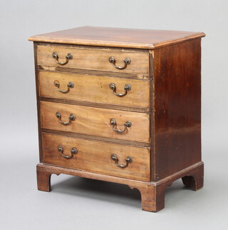 A Georgian bleached mahogany chest of 4 drawers with brass ring neck drop handles, raised on bracket feet 75cm h x 70cm w x 45cm d 