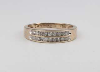 A 9ct yellow gold diamond double band half eternity ring, approx 0.33ct, 2.7 grams, size O 1/2