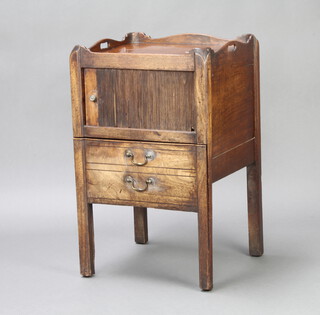 A George III mahogany tray top commode, the upper section enclosed by a tambour shutter the base fitted a pot drawer 82cm h x 50cm w x 46cm d  