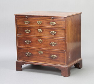 A Georgian mahogany chest with brushing slide above 4 long graduated drawers with brass swan neck drop handles, raised on bracket feet 77cm h x 76cm w x 50cm d 