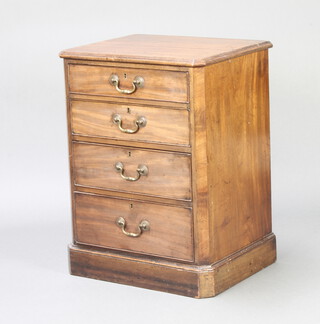 A 19th Century mahogany pedestal chest with canted corners, fitted 4 long drawers with replacement brass swan neck drop handles, raised on a platform base 72cm h x 54cm w x 42cm d 