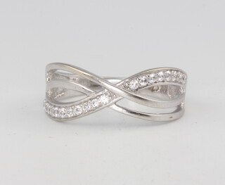 A white gold crossover paste set ring 2.2 grams, size L 1/2