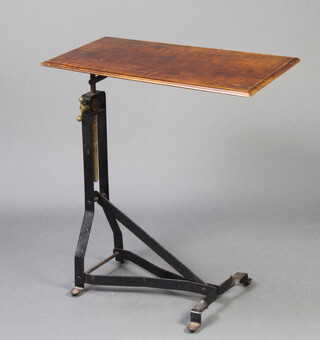 An Edwardian rectangular mahogany and iron adjustable invalid table 83cm h x 66cm w x 36cm d 