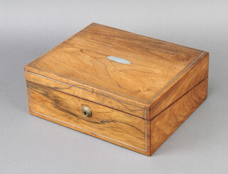 A Victorian rosewood and inlaid mother of pearl writing slope with hinged lid 10cm x 26cm x 21cm 