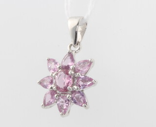A 9ct white gold pink sapphire pendant 20mm, 1.6 grams