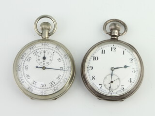 A silver cased pocket watch with seconds at 6 o'clock Birmingham 1924, together with a chromium stopwatch 