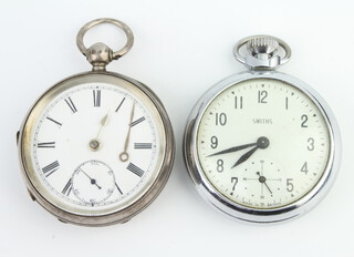 A silver keywind pocket watch with seconds at 6 o'clock together with a chromium pocket watch 
