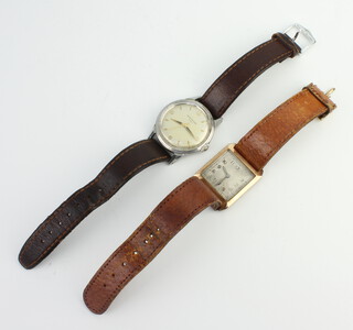 A gentleman's steel cased Movado sport wristwatch on a leather bracelet, the case stamped 1281 30mm, together with a gold cased wristwatch (not working)