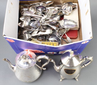 An Edwardian silver plated teapot and minor plated wares