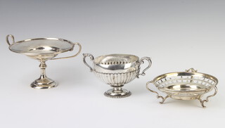 A silver demi-fluted 2 handled trophy cup, London 1932, a tazza and dish 343 grams