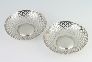 A pair of pierced silver bon bon dishes Birmingham 1923, 13cm, 183 grams 