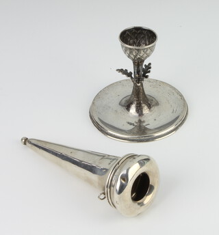 A George V silver tapered posy holder together with a ditto stand, Chester 1911, 63 grams