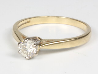 A 9ct yellow gold single stone diamond ring approx. 0.4ct, size P, 3.1 grams