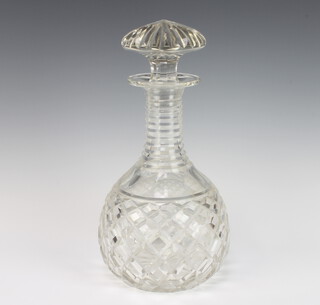 A Georgian design mallet shaped decanter and mushroom shaped stopper with ring neck 37cm 