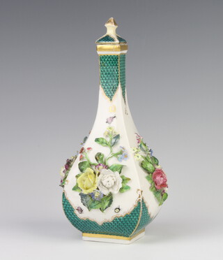 A German porcelain baluster vase and cover decorated with applied flowers and insects 24cm 