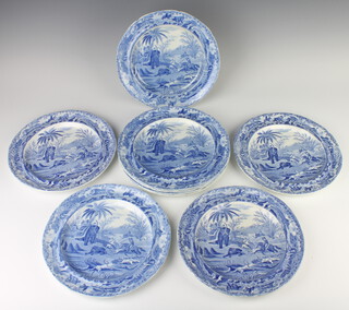 A matched set of 10 19th Century spode Death of The Bear blue and white plates 26cm 