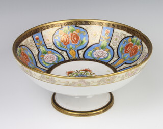 A Noritake style pedestal bowl decorated with flowers 26cm 