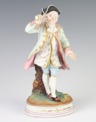 A 19th Century German bisque figure of a standing gentleman holding a telescope 28cm 