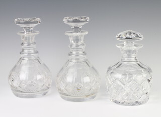 A pair of Stuart Crystal mallet decanters with mushroom stoppers 23cm, a smaller ditto 18cm 