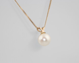 A 9ct yellow gold necklace with pearl pendant, 1.6 grams, 42cm 