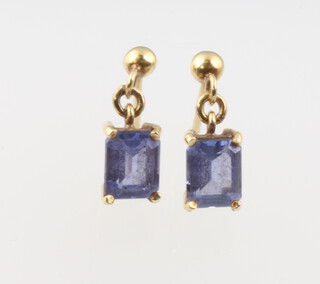 A pair of 18ct yellow gold tanzanite earrings approx. 1.5ct, 1.9 grams, 13mm 