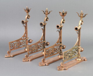 A set of 4 Edwardian pierced copper wall light brackets 21cm x 22cm 
