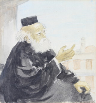 E H Shepard, watercolour signed, Jewish Rabbi Tiberias 16cm x 15cm, inscribed on verso 