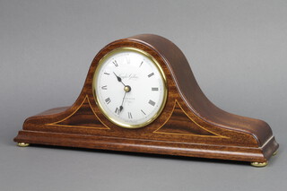 Knight and Gibbins, a Victorian style timepiece with paper dial and quartz movement, contained in an inlaid mahogany Admiral's hat shaped case 