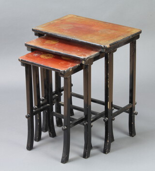 A nest of 3 rectangular Chinese black lacquered interfitting coffee tables 62cm h x 50cm w x 33cm d (some loss of ebonising to the edge) 