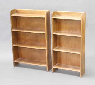 Two beech framed bookcases 90cm h x 61cm w x 16cm d and 80cm h x 45cm w x 16cm d 