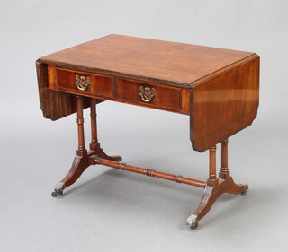 A Georgian style mahogany miniature sofa table fitted 2 drawers raised on turned supports 51cm h x 62cm w x 42cm d 