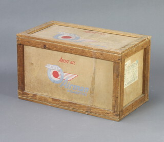 A cardboard and wooden crate for Players Airman cigarettes 38cm h x 64cm w x 36cm d 
