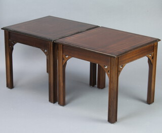 A pair of Chippendale style inlaid mahogany lamp tables 46cm h x 50cm w x 50cm d (some light scratches to the top) 