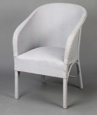 A blue painted loom chair 