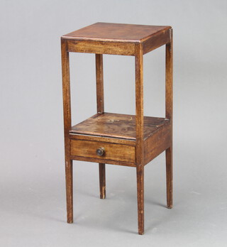 A 19th Century square mahogany 2 tier bedside table fitted a drawer 82cm h x 35cm w x 35cm d (heavily marked) 