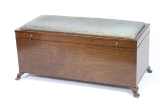 A camphor coffer with upholstered top, raised on ogee bracket feet 53cm h x 122cm w x 53cm w
