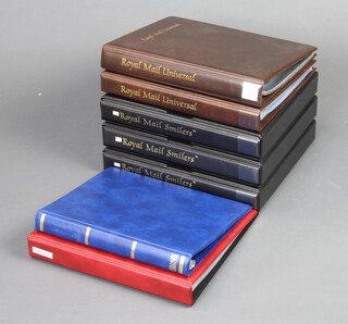 Three Royal Mail Smilers albums, 2 Royal Mail Universal stamp albums, a Stanley Gibbons ring bind album and 1 other, all empty 