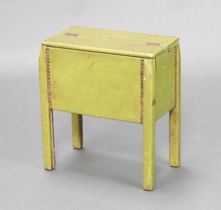 A shoe shine box covered in green material 41cm h x 35cm w x 21cm d 