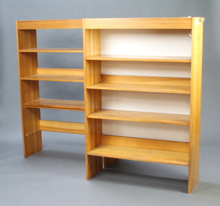 A pair of pine bookcases fitted adjustable shelves 135cm h x 90cm w x 31cm d THESE BOOKCASES HAVE BEEN DISPOSED OF AS UNSALEABLE, NO INTEREST IN THEM OVER THE LAST TWO AUCTIONS 