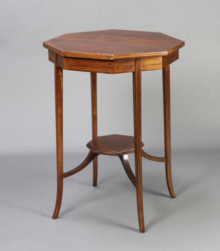 An Edwardian inlaid mahogany octagonal 2 tier occasional table raised on outswept supports 73cm x 53cm x 53cm (ring mark to top) 
