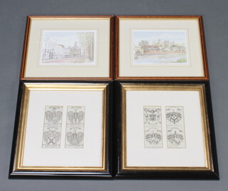 A pair of framed Ex Libris labels together with 2 prints of Sussex