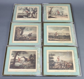 Jukes Sculp, 6 coloured hunting prints 22cm x 26cm contained in Hogarth frames