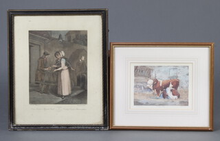Neil Westwood, print signed in pencil "Hereford Cattle" 16cm x 21cm together with a "Cries of London" framed 