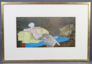 After Sir William Russell Flint, coloured print of a reclining lady 20cm x 40cm contained in a gilt frame 