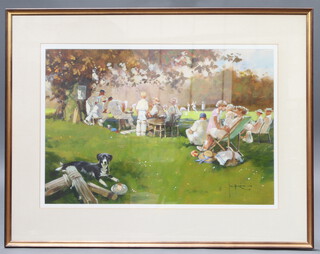 20th Century print, village cricket match, 45cm by 67cm, together with other minor prints