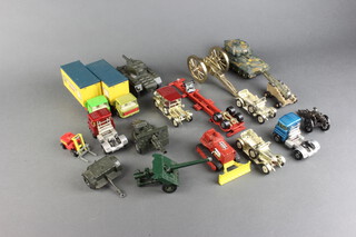 A quantity of Britains, Crescent and Matchbox toy cars, tanks and lorries