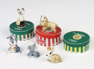 A Wade Hatbox Series figure "Scamp" boxed, ditto "Am" boxed, 3 other Walt Disney figures and a Hatbox "Si"  