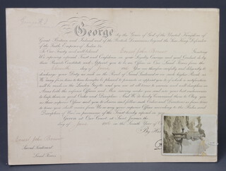 A George V Officer's commissioning warrant to Ernest John Brewer, 2nd Lieutenant dated 18th June 1916 and a black a white photograph of him in uniform 